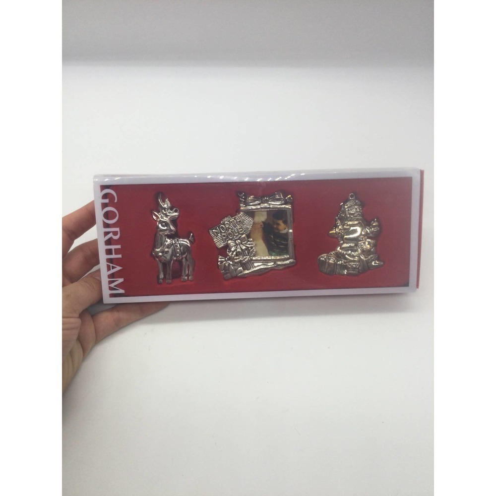 NWT‎ Gorham North Pole 3 ornaments silverplated silver reindeer Santa photo new